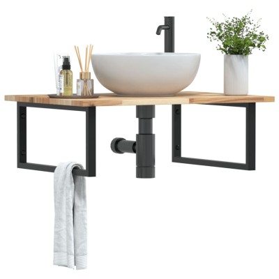 Estante de lavabo de pared acero y madera maciza de acacia