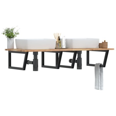 Estante de lavabo de pared acero y madera maciza de acacia