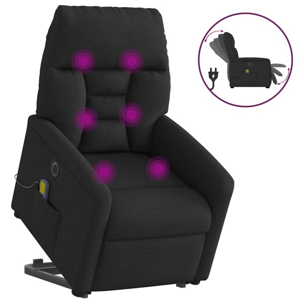 Sillón de masaje eléctrico reclinable elevable tela negro