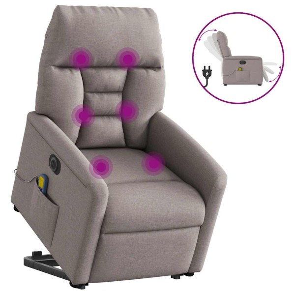 Sillón de masaje eléctrico reclinable elevable tela taupé