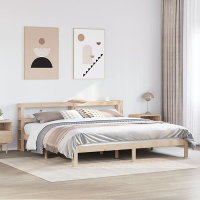 Estructura de cama con cabecero madera maciza pino 180x200 cm