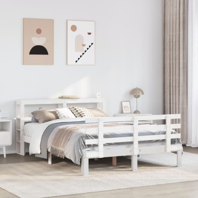 Estructura de cama con cabecero madera pino blanco 120x190 cm