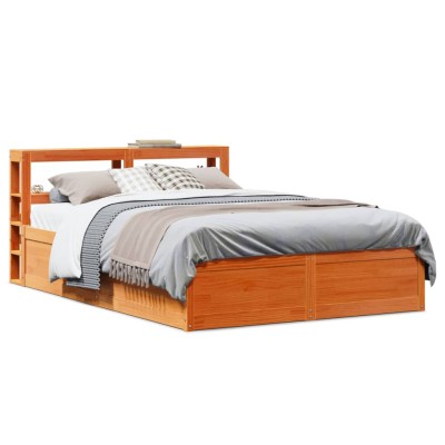 Estructura cama con cabecero madera pino marrón cera 160x200 cm