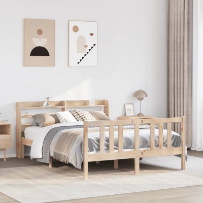 Estructura de cama con cabecero madera maciza pino 135x190 cm