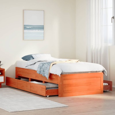 Cama sin colchón con cajones madera de pino marrón 90x190 cm