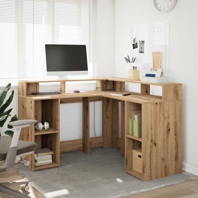 Escritorio con luz LED madera ingeniería artisian 130x130x91 cm