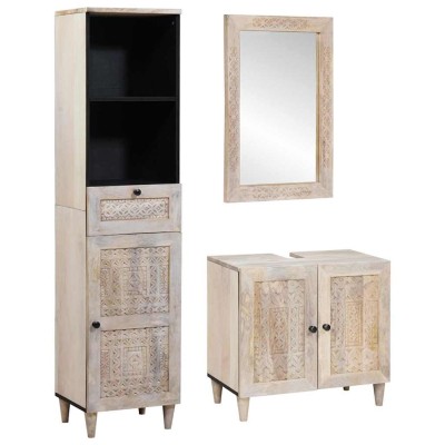 Juego de muebles de baño 3 pcs Blanco 38 x 33 x 160 cm