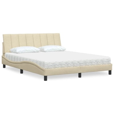 Cama con colchón de tela color crema 160x200 cm