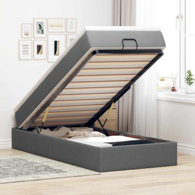 Estructura cama otomana colchón tela gris oscuro 90x200cm
