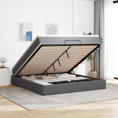 Estructura cama otomana colchón tela gris oscuro 160x200 cm