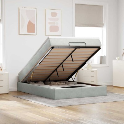 Estructura cama otomana con colchón gris claro 140x200cm