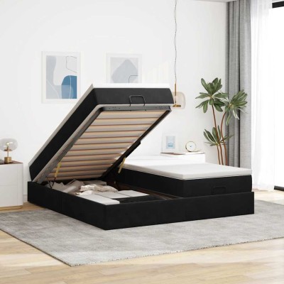 Estructura de cama otomana colchones terciopelo negra 180x200cm
