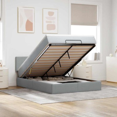 Estructura cama otomana colchón tela gris claro 140x200cm