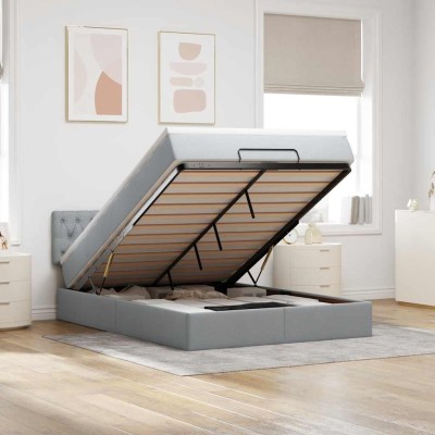 Estructura cama otomana colchón tela gris claro 140x200cm