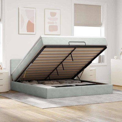 Estructura de cama otomana con colchón gris claro 160x200cm