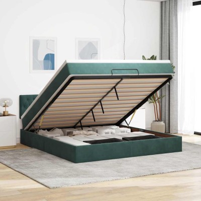 Estructura de cama otomana con colchón verde oscuro 180x200 cm