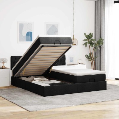 Estructura de cama otomana con colchones tela negra 180x200cm