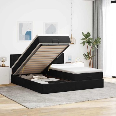 Estructura de cama otomana colchones terciopelo negra 180x200cm