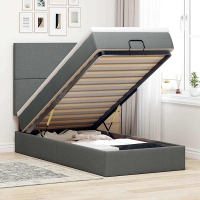 Estructura cama otomana colchón tela gris oscuro