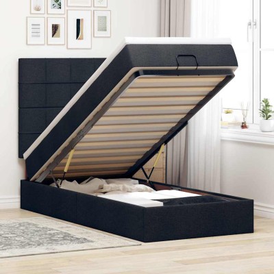 Cama otomana con colchón negra 90x200 cm tela