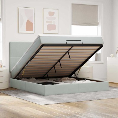 Estructura cama otomana colchones terciopelo gris claro
