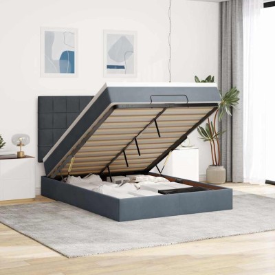 Estructura cama otomana con colchones gris oscuro 140x200cm