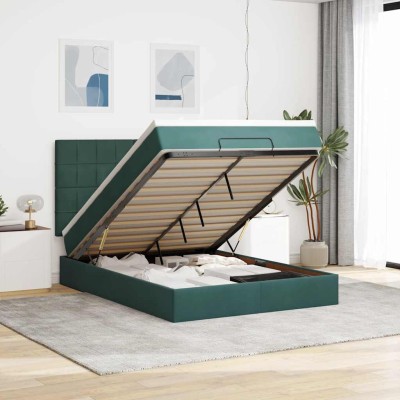 Estructura de cama otomana con colchones verde oscuro 140x200cm