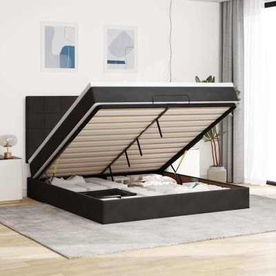 Estructura de cama otomana colchones terciopelo negra 160x200cm