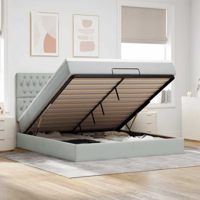 Estructura cama otomana colchones terciopelo gris claro