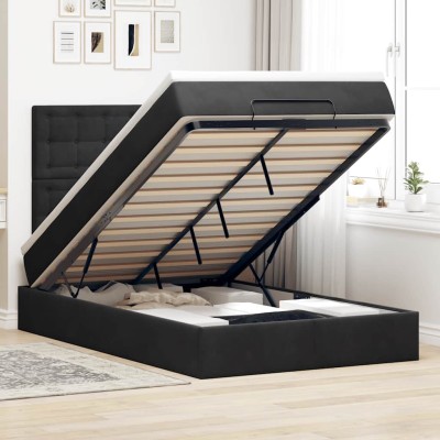 Estructura de cama otomana colchones terciopelo negro 120x200cm