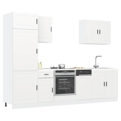 Conjunto de armarios de cocina "Porto" de 7 piezas de madera de ingeniería blanca