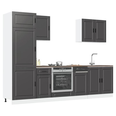 Conjunto de armarios de cocina "Porto" de 7 piezas de madera de ingeniería negra