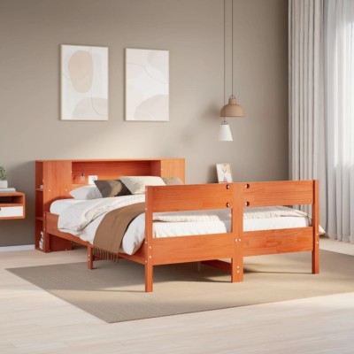 Cama con estantería sin colchón madera maciza marrón 140x200 cm