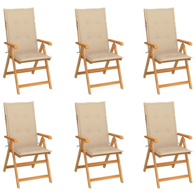 Sillas de jardín 6 uds madera maciza de teca cojines beige