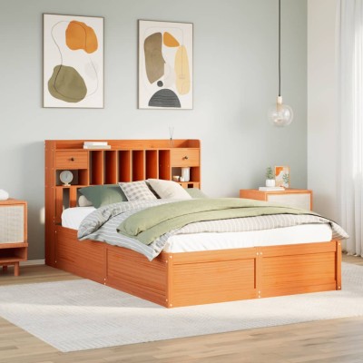 Cama sin colchón madera maciza de pino marrón cera 160x200 cm