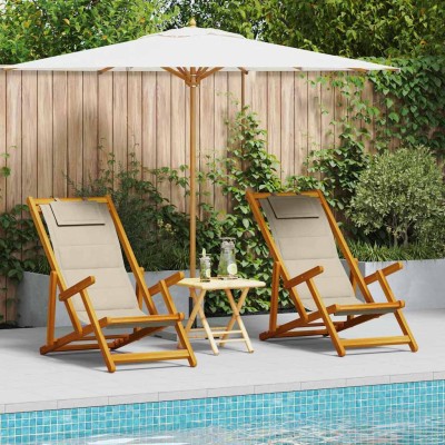 Silla de playa con cojín 2 pcs Marrón 61.5 x 123 x 82cm