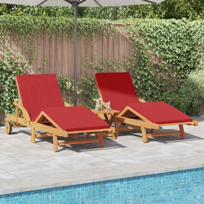 Tumbona 2 pcs Rojo 200 x 67 x 84cm Madera maciza de Acacia