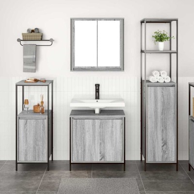 Juego de muebles de baño con estante 3 pcs Gris sonoma y Negro