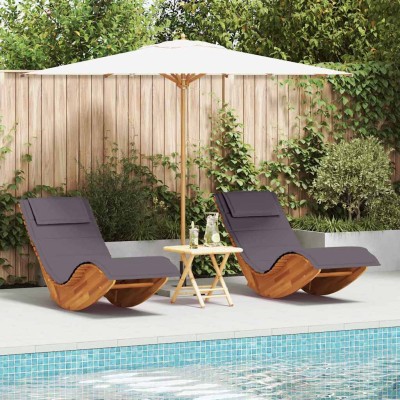 Tumbona 2 pcs Marrón 60 x 154 x 74cm Madera maciza de Acacia