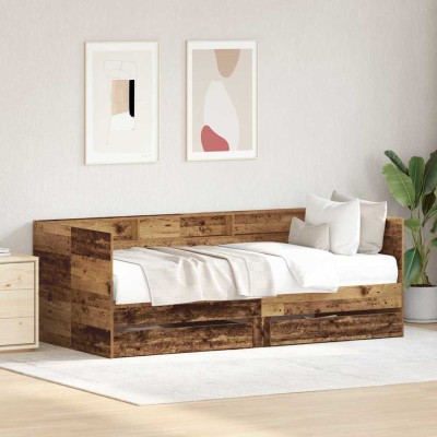 Marco de diván con cajones Madera vieja 90 x 190 cm