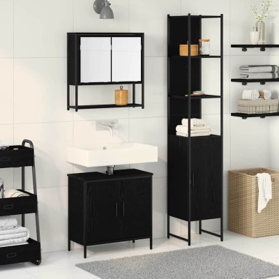Juego de muebles de baño 3 pcs Negro 33 x 33 x 185.5 cm