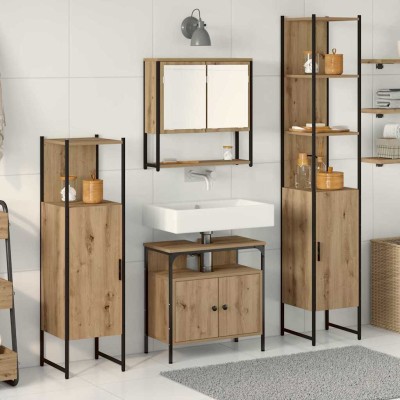 Juego de muebles de baño 4 pcs Roble artisan 33 x 33 x 185.5 cm