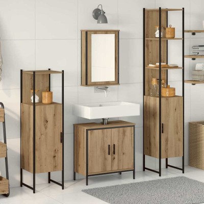 Juego de muebles de baño 4 pcs Marrón 33 x 33 x 185.5 cm