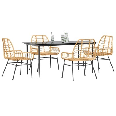 Juego de comedor jardín 5 piezas ratán sintético marrón