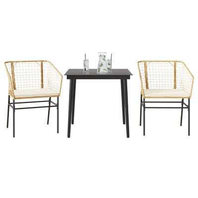 Juego de comedor jardín 3 piezas cojines ratán sintético marrón