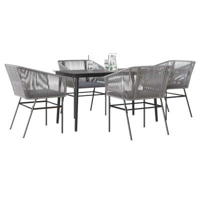 Juego comedor jardín 5 pzas cojines ratán sintético vidrio gris