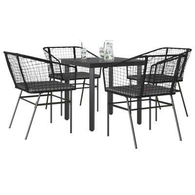 Juego de comedor jardín 5 piezas cojines ratán sintético negro