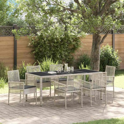 Conjunto de Comedor de Jardín 7 pcs Gris claro Poliratán