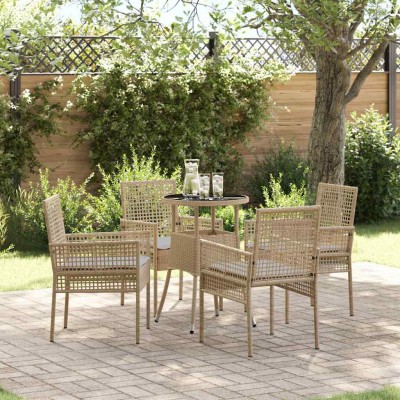 Conjunto de Comedor de Jardín 5 pcs Beige Poliratán