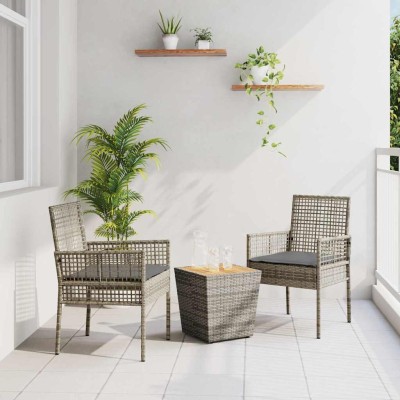 Juego Bistro de Jardín 3 pcs Gris Poliratán